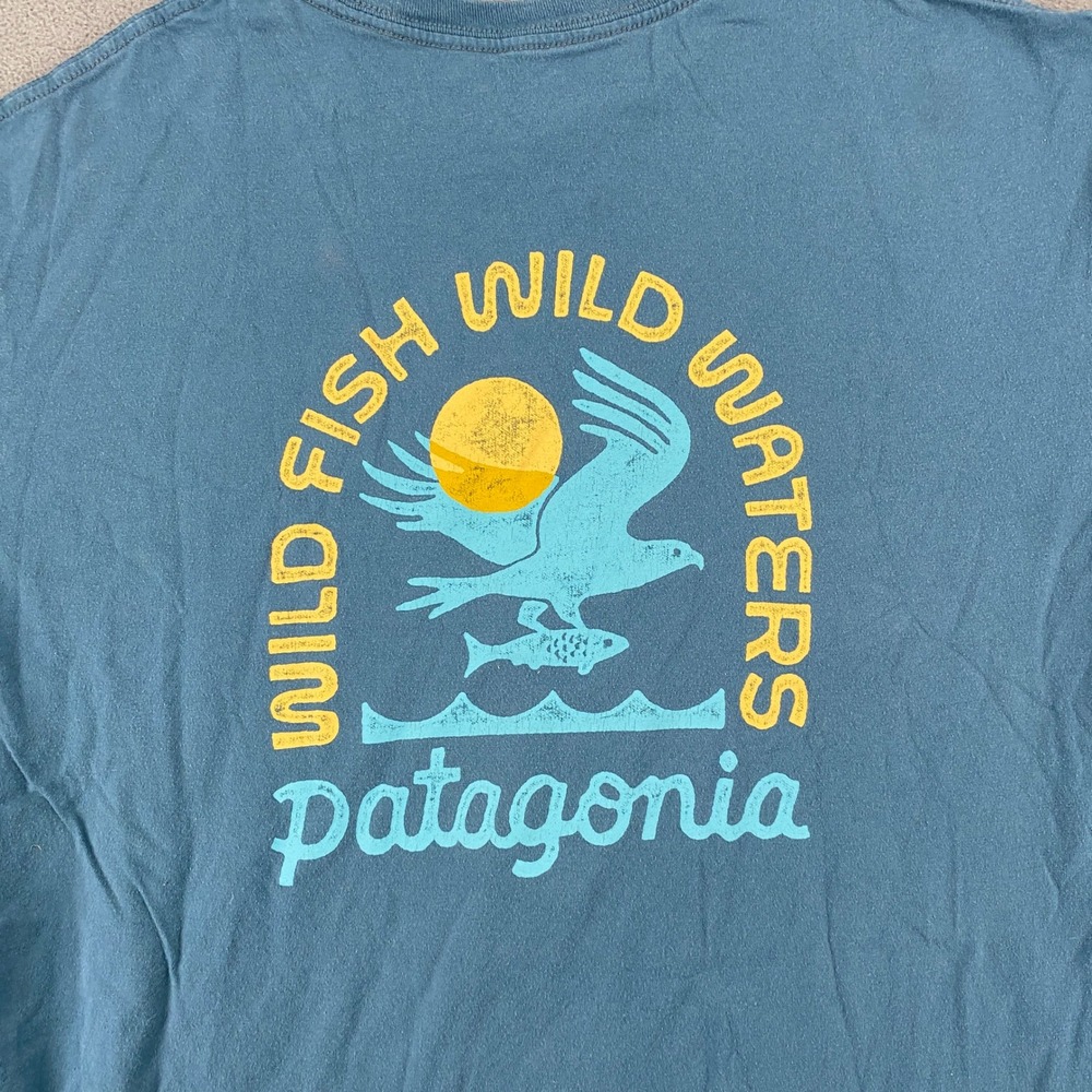 Patagonia Mens Wild Fish Wild Waters Organic Cotton Graphic T-Shirt Blue Medium - Picture 7 of 8